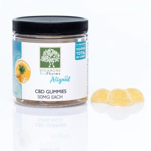 Sycamore BioPharma CBD Aligned edible gummies. 30 count, 50mg. THC-free, gluten-free.