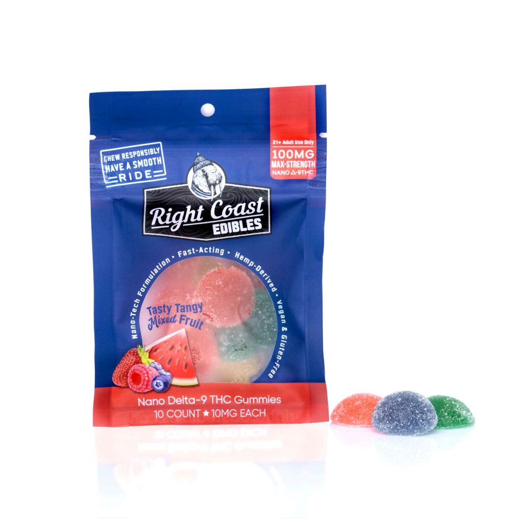 Right Coast Nano delta-9 THC edible gummies. 10 count, 10mg each.
