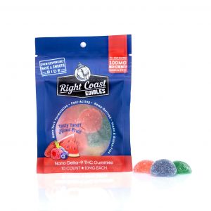 Right Coast Nano delta-9 THC edible gummies. 10 count, 10mg each.