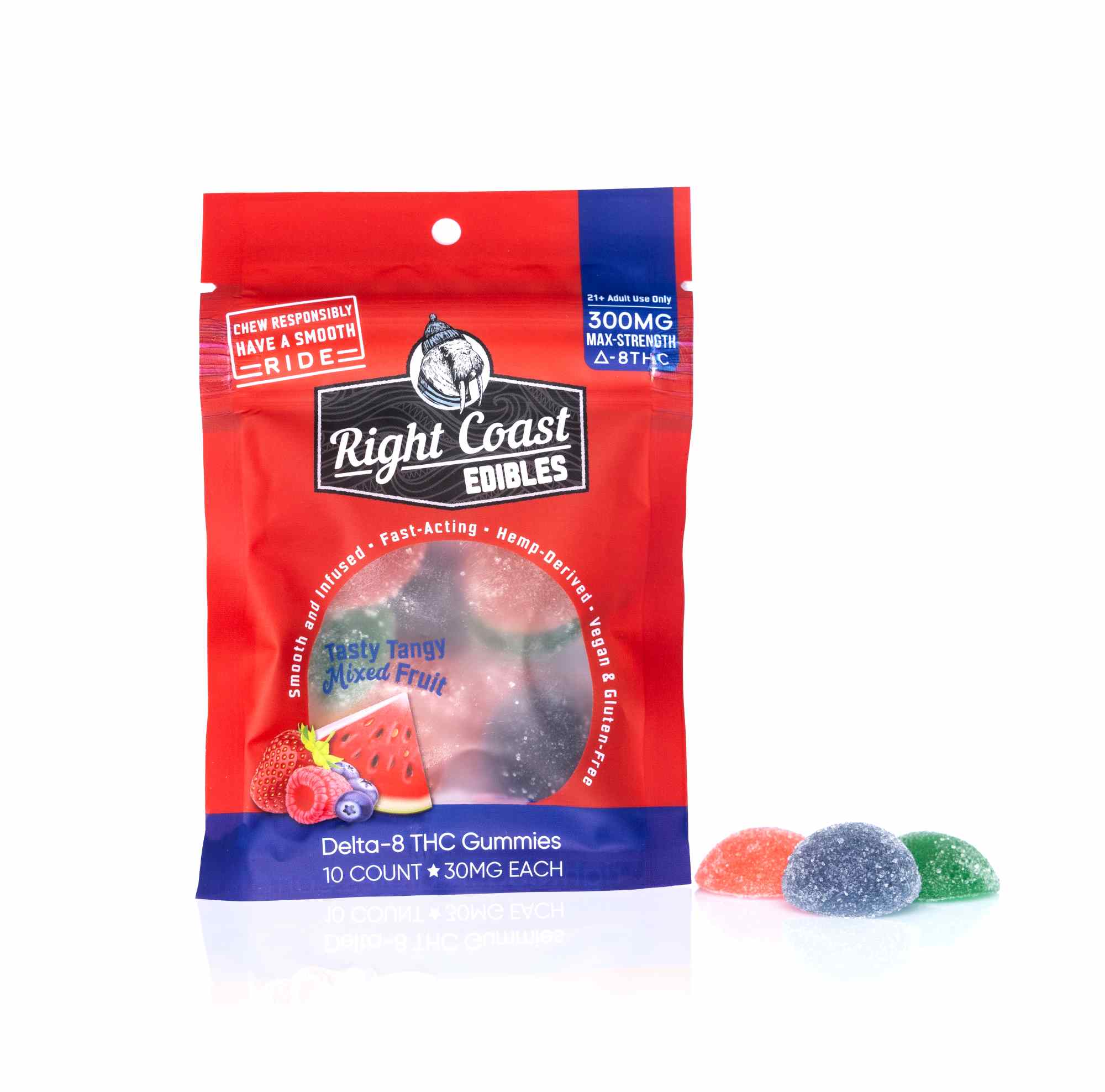 Right Coast Delta-8 THC edible gummies. 10 count, 30 mg each.